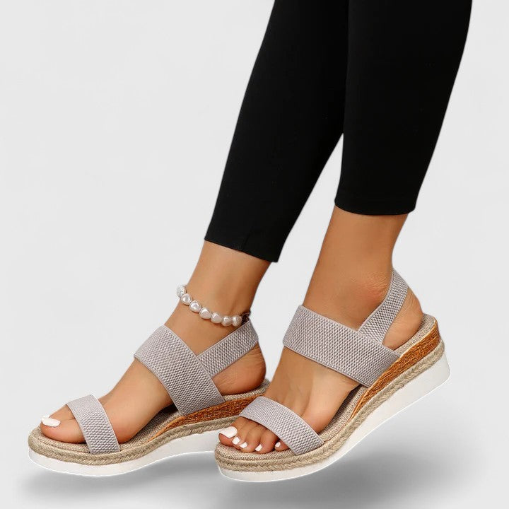Women's casual open-toe wedge sandals, orthopaedic and supportive.