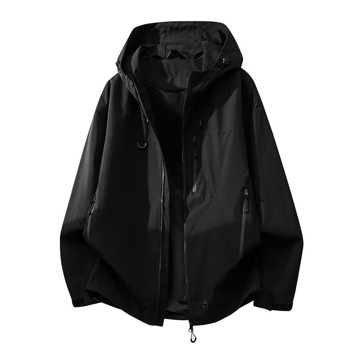 Front view: Women's all-weather outdoor jacket, waterproof & windproof design with adjustable features.