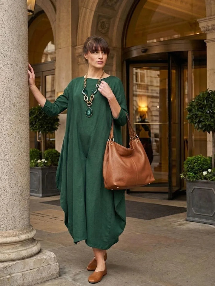 Women's comfortable boho maxi dress, 3/4 sleeves, loose oversized fit, perfect for warm evenings.