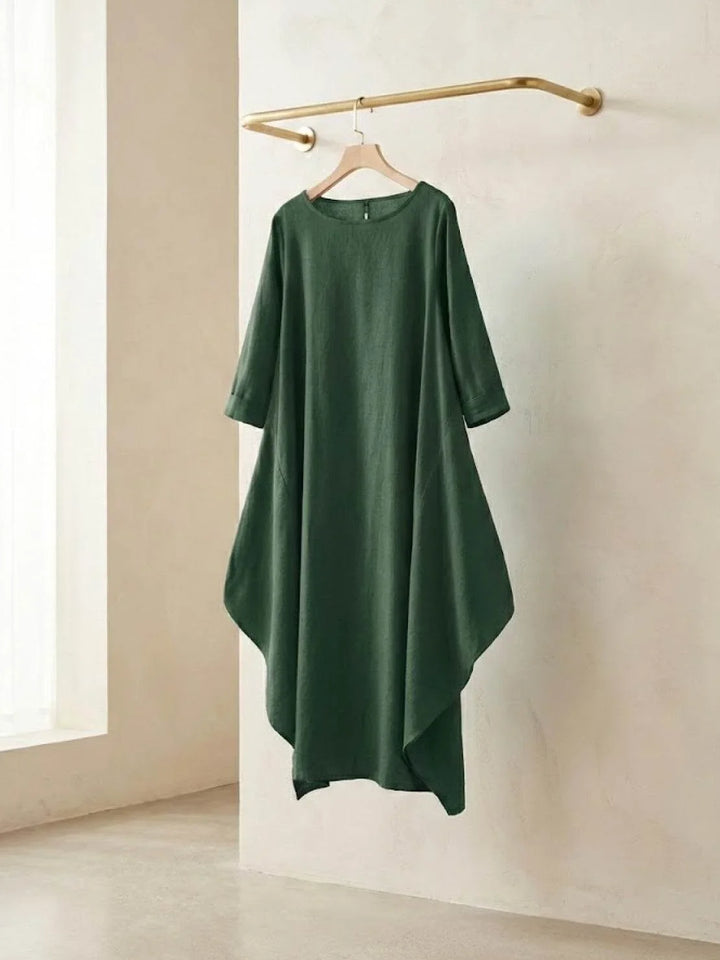 Women's 3/4 sleeve cocoon maxi dress, oversized boho style, perfect for relaxed summer days.