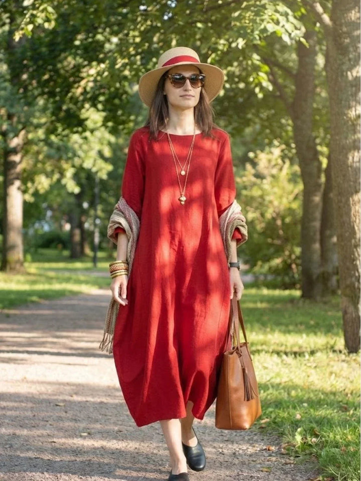 Women's relaxed fit 3/4 sleeve maxi dress, oversized boho style, perfect for a chic casual look.