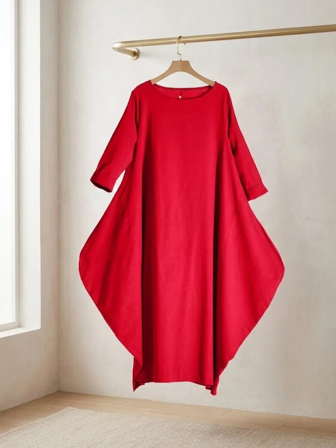 Women's loose fit 3/4 sleeve maxi dress, oversized boho design, light and airy for summer.