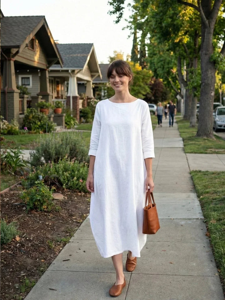 Women's comfortable 3/4 sleeve maxi dress, oversized boho style, relaxed fit for everyday comfort.