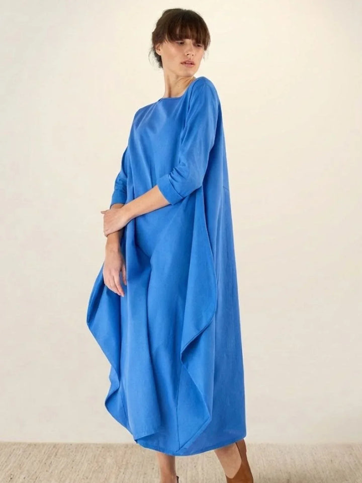 Oversized women's summer maxi dress, 3/4 sleeves, relaxed bohemian style, very comfortable.