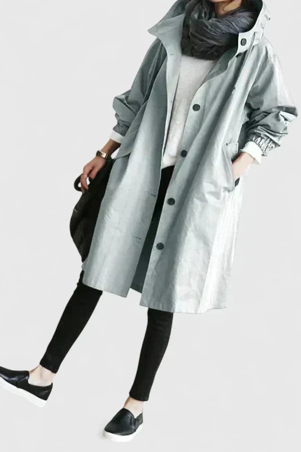Hooded women's oversized coat. A comfortable long jacket, perfect for stylish fall fashion & winter outerwear.
