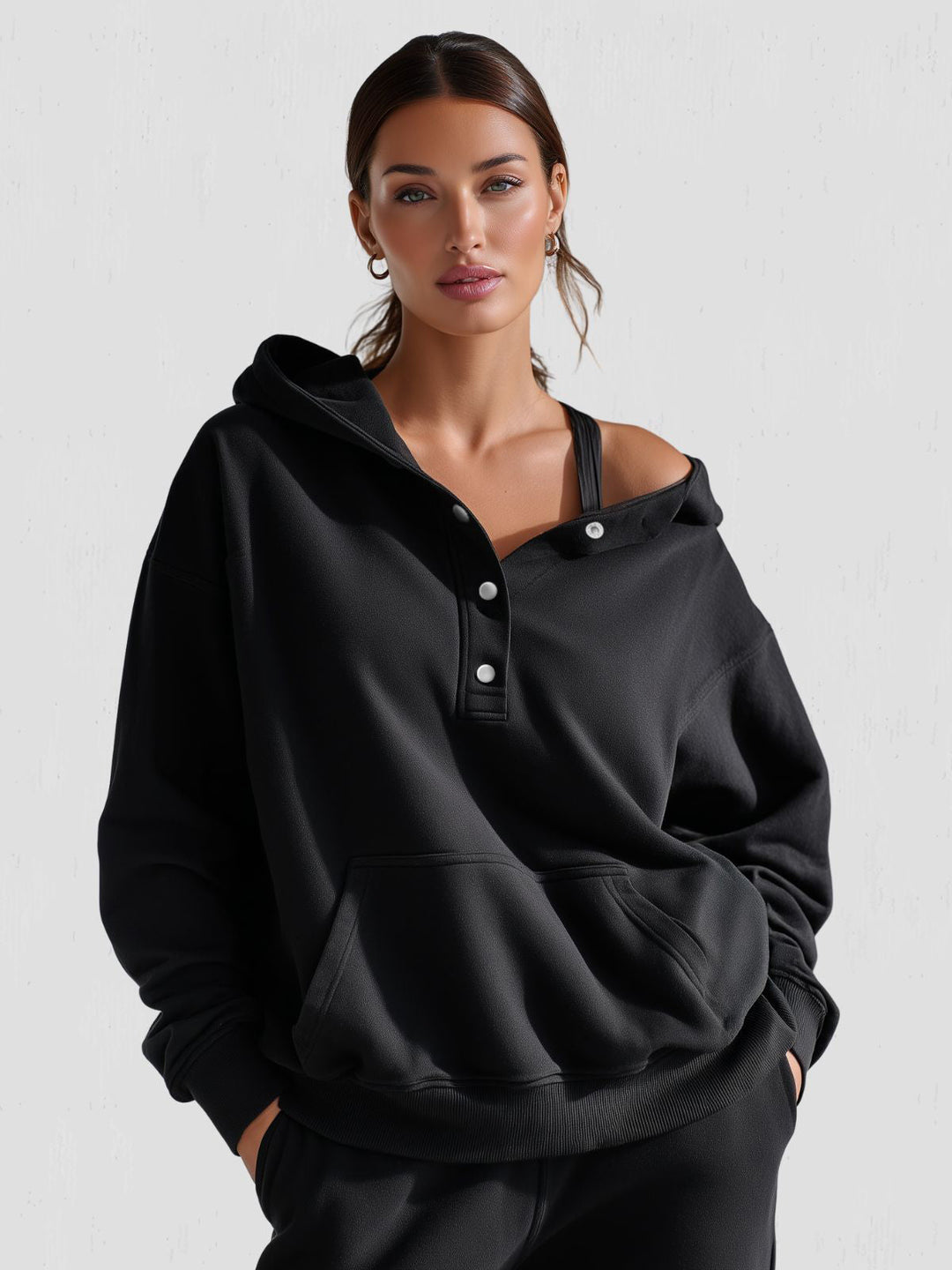 Casual women's hoodie, perfect for everyday style and travel essential comfort wear.
