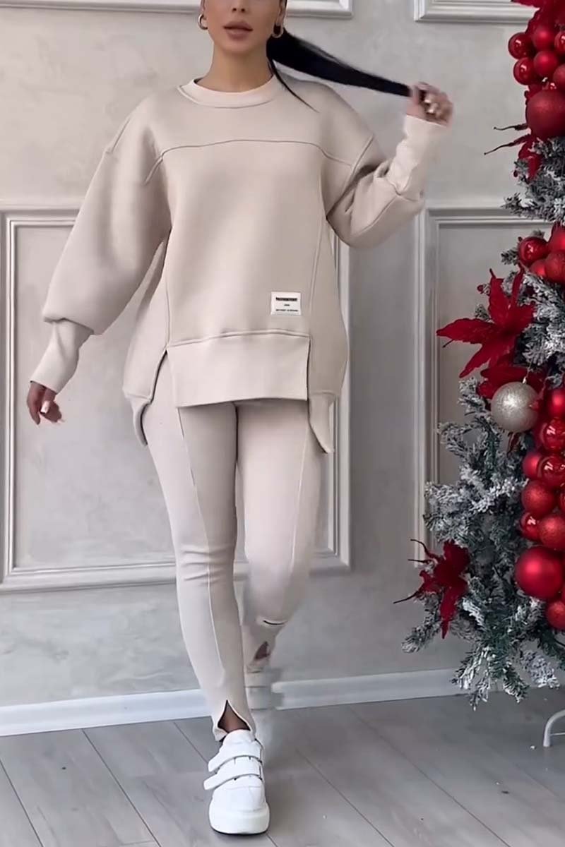 Women's oversized cozy loungewear set with a crew neck long sleeve sweater & matching comfy leggings.