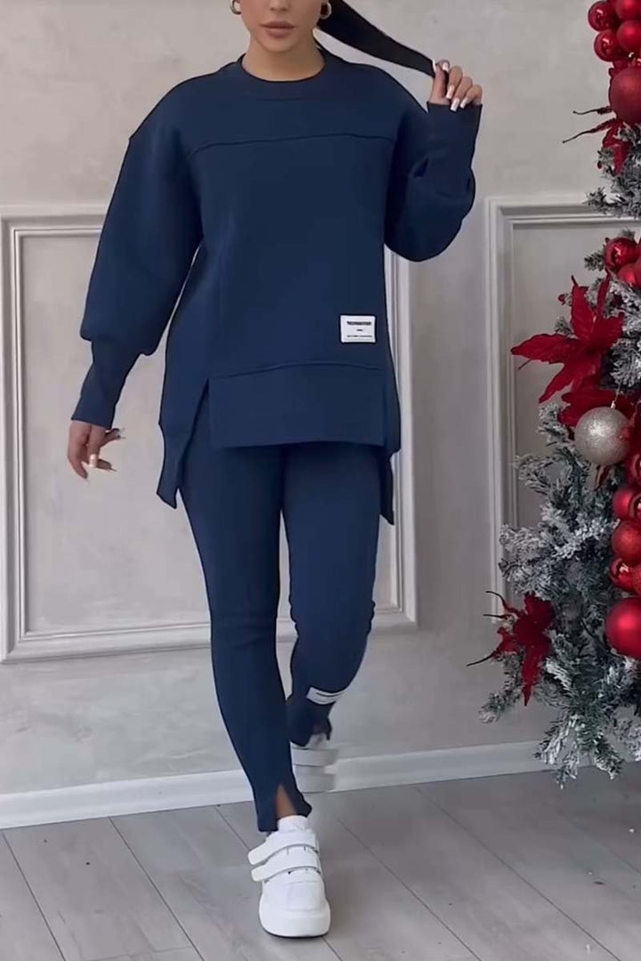 Women's comfortable oversized crew neck long sleeve loungewear set, ideal for everyday casual wear.