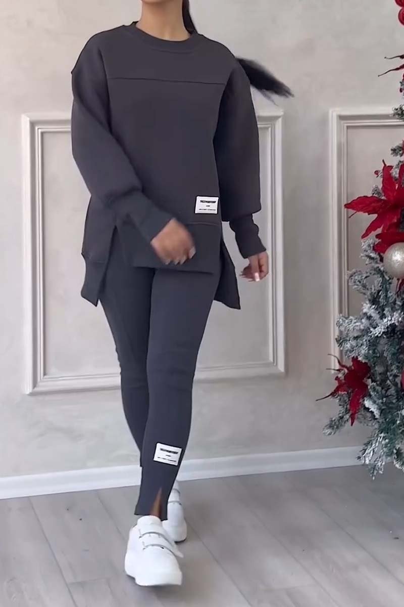 Versatile women's athleisure loungewear set; oversized crew neck sweater & comfortable leggings for active comfort.