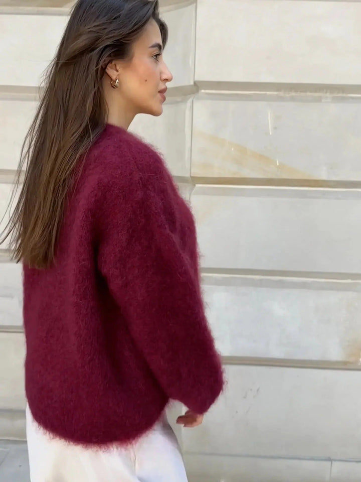 Women's Oversized Crew Neck Sweater, providing ultimate cozy warmth for winter and autumn comfort.
