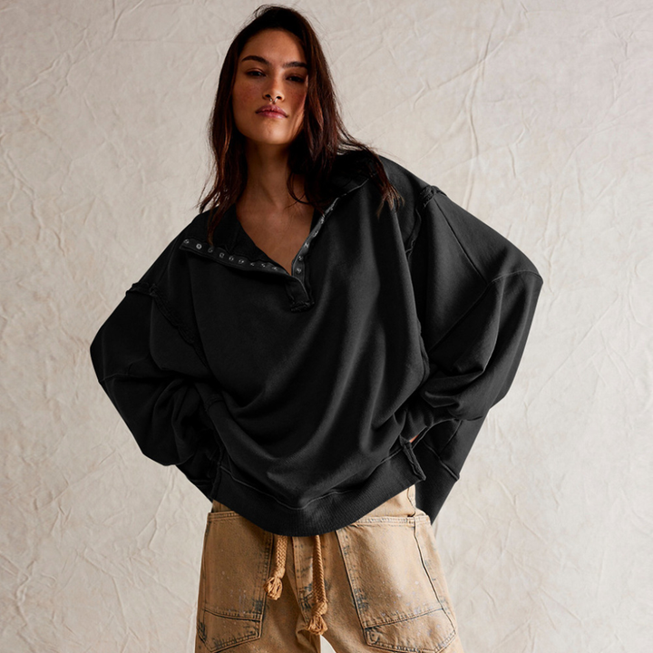 Women's oversized henley pullover in a relaxed fit, perfect for comfortable, effortless everyday style.
