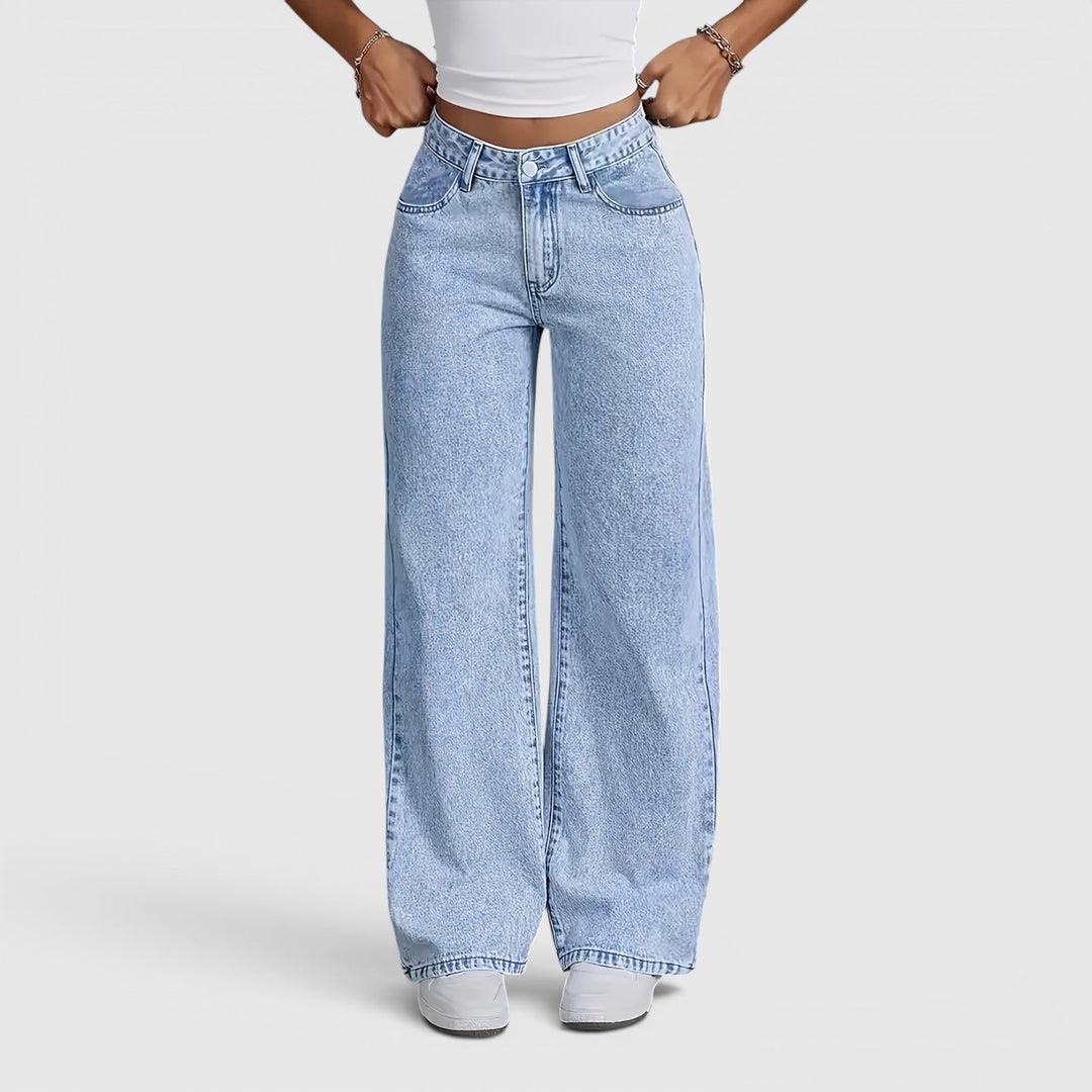 Light blue women's high waist oversized wide leg jeans, a comfortable and fashionable denim choice.