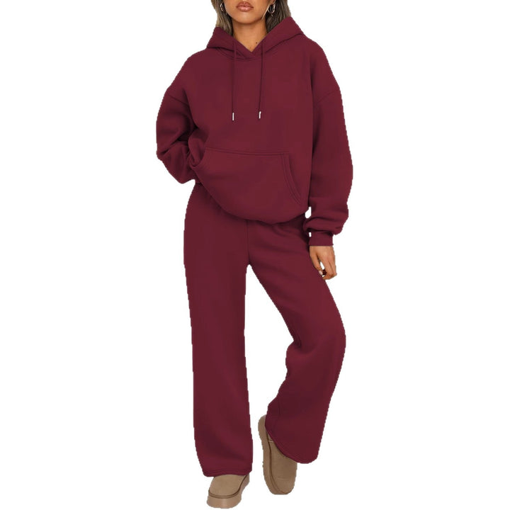 Comfortable women's hoodie and jogger combination for a relaxed, laid-back look.