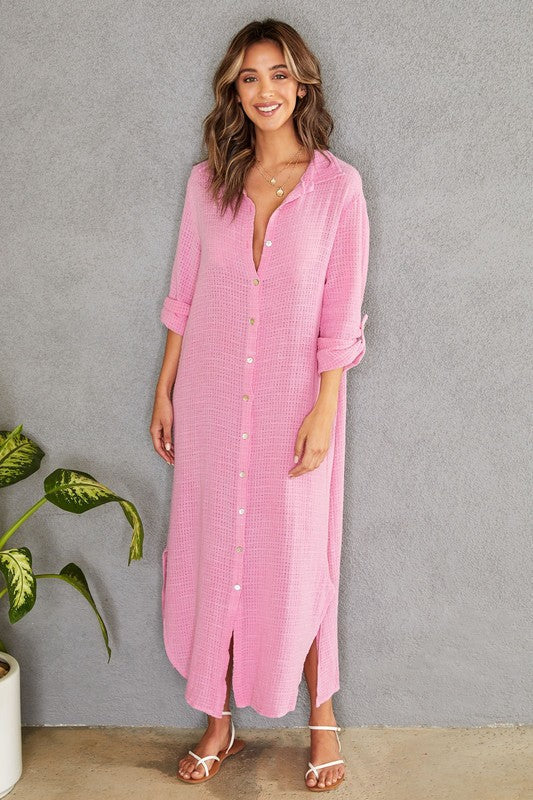 Italian made comfort: women's oversized maxi shirt dress