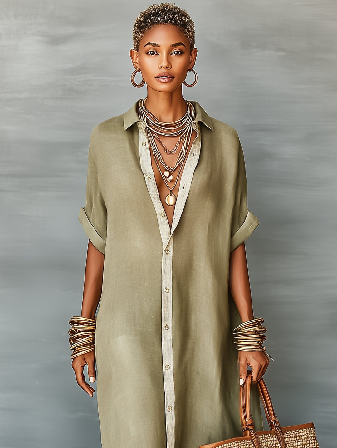 Stylish & comfortable women's oversized short sleeve maxi shirt dress, a versatile piece for any wardrobe.