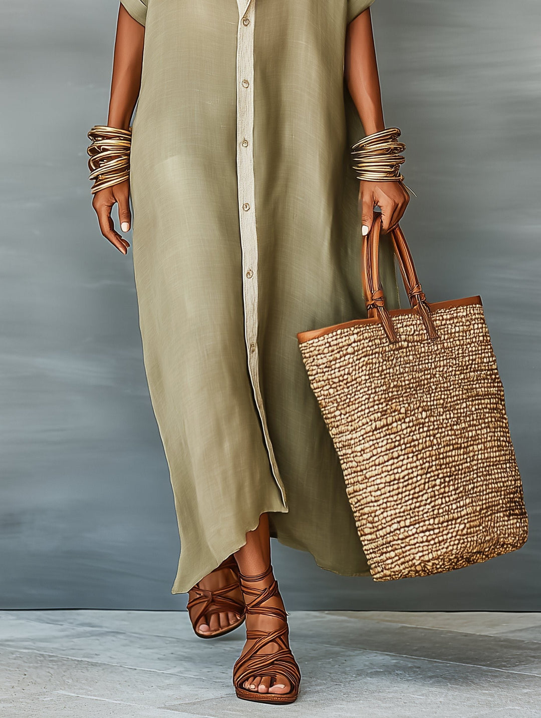 Elegant women's oversized maxi shirt dress with short sleeves, ideal for daily wear or vacations.