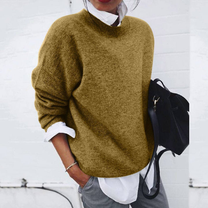 Relaxed fit women's oversized mock neck long sleeve jumper, perfect for comfortable daily casual wear.