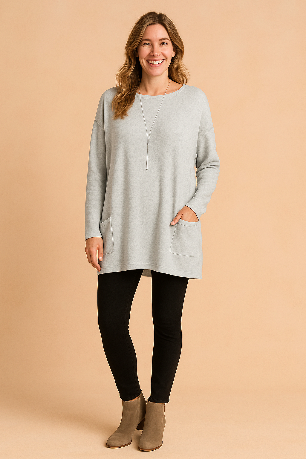 Oversized knit pullover for women, showcasing a trendy pocket and relaxed fit.