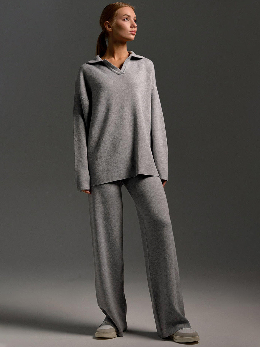 Women's relax wear: oversized polo and wide leg trousers matching loungewear set. Super comfortable & fashionable.