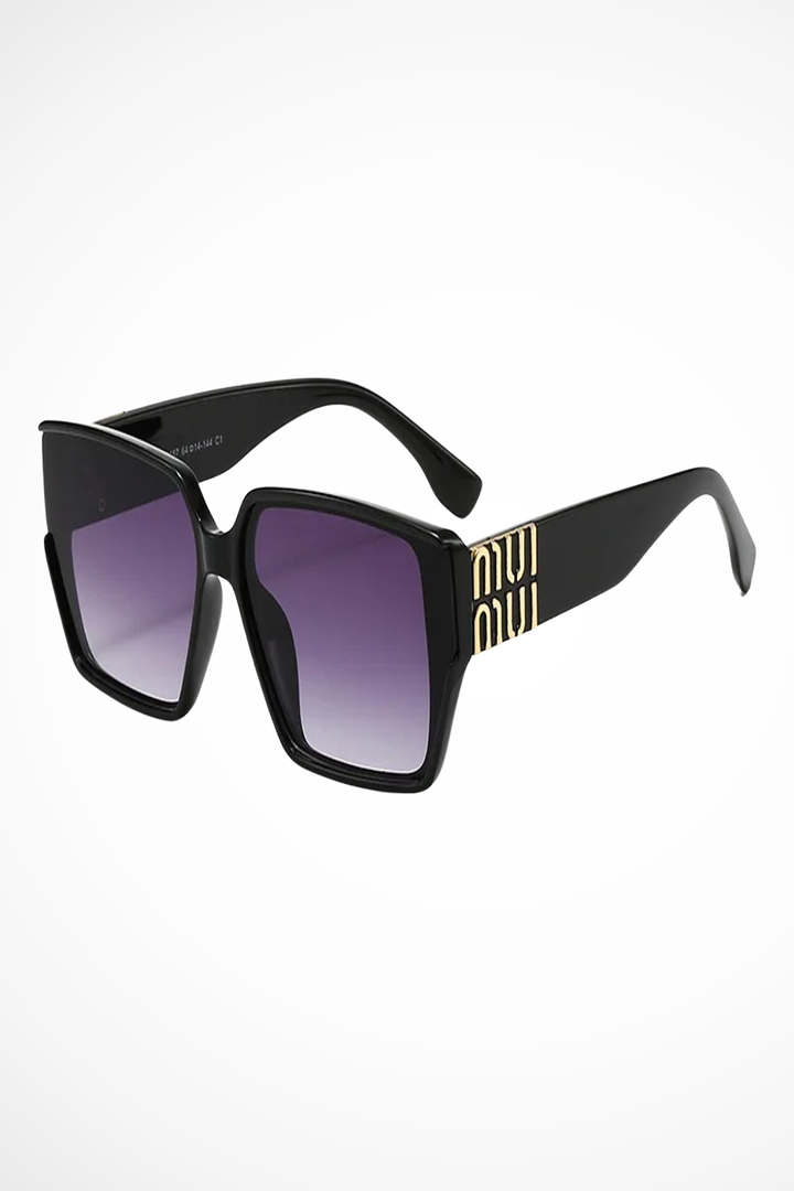 Elegant women's oversized square sunglasses featuring chic gold detail. Perfect for sun protection.