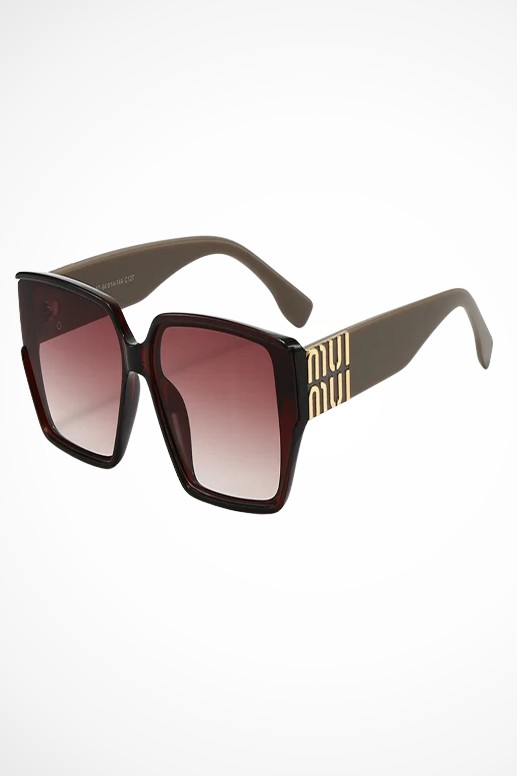 Oversized square sunglasses for women, featuring sleek gold detail. Stylish sun protection.