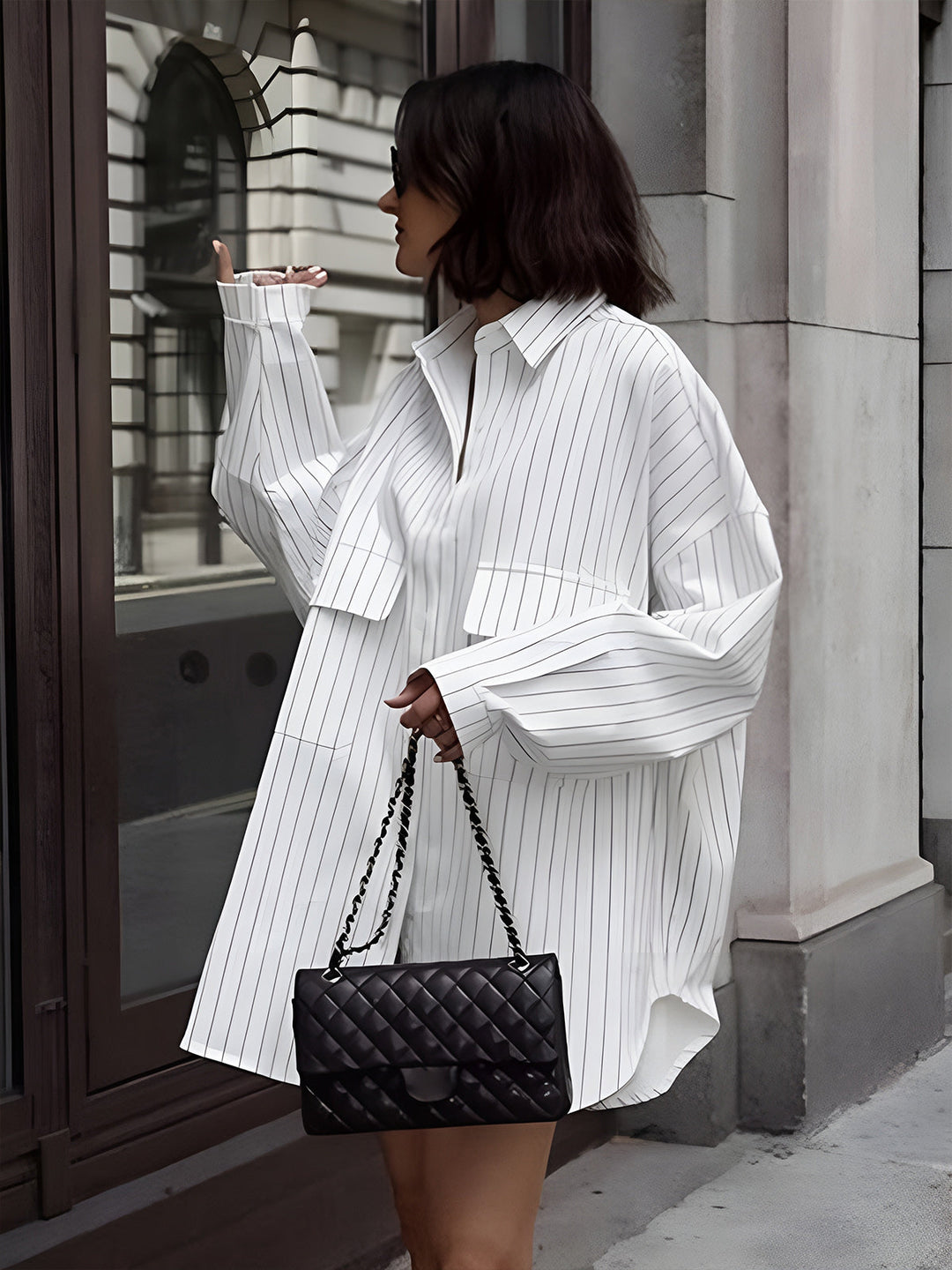 Stylish oversized striped shirt dress for women, perfect for spring, summer, or fall casual everyday wear.