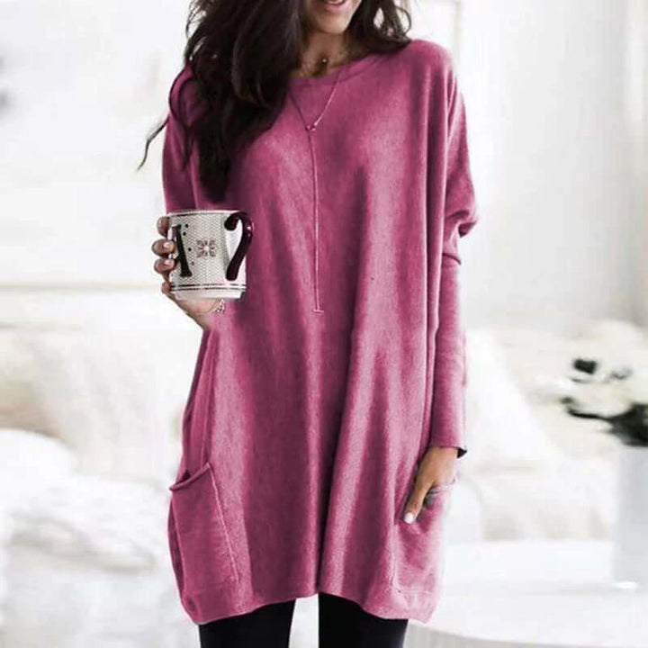 Versatile long sleeve tunic sweater, perfect for casual fall fashion and cozy winter wear.