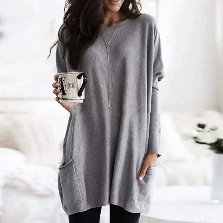 Relaxed fit women's tunic sweater, perfect for effortless style in fall, winter, and spring.