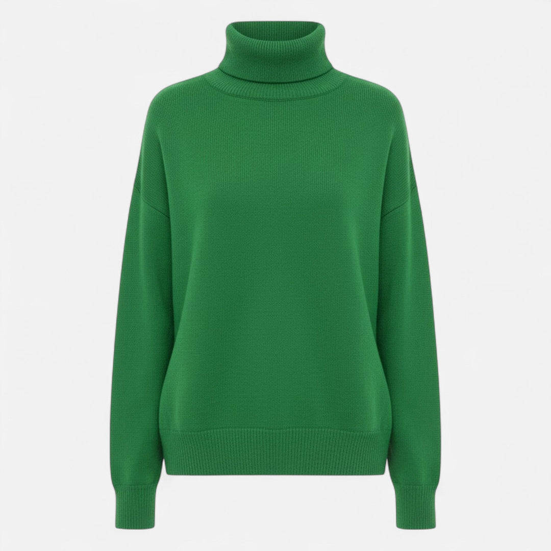 Beige oversized turtleneck sweater, a must-have for cozy winter days.