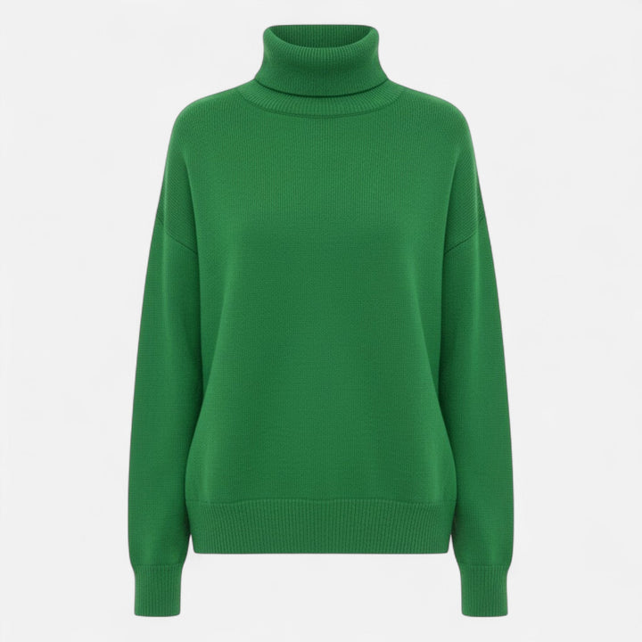Beige oversized turtleneck sweater, a must-have for cozy winter days.