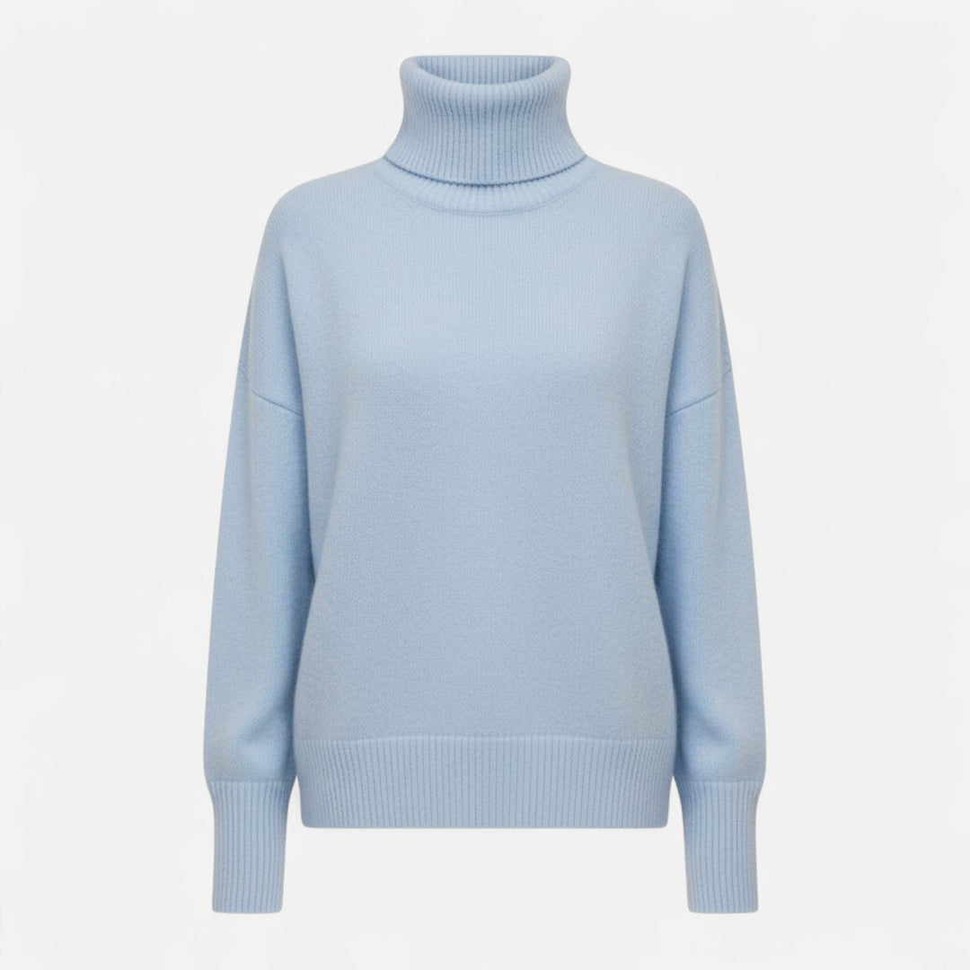 Elegant women's turtleneck sweater, blending warmth with oversized style.