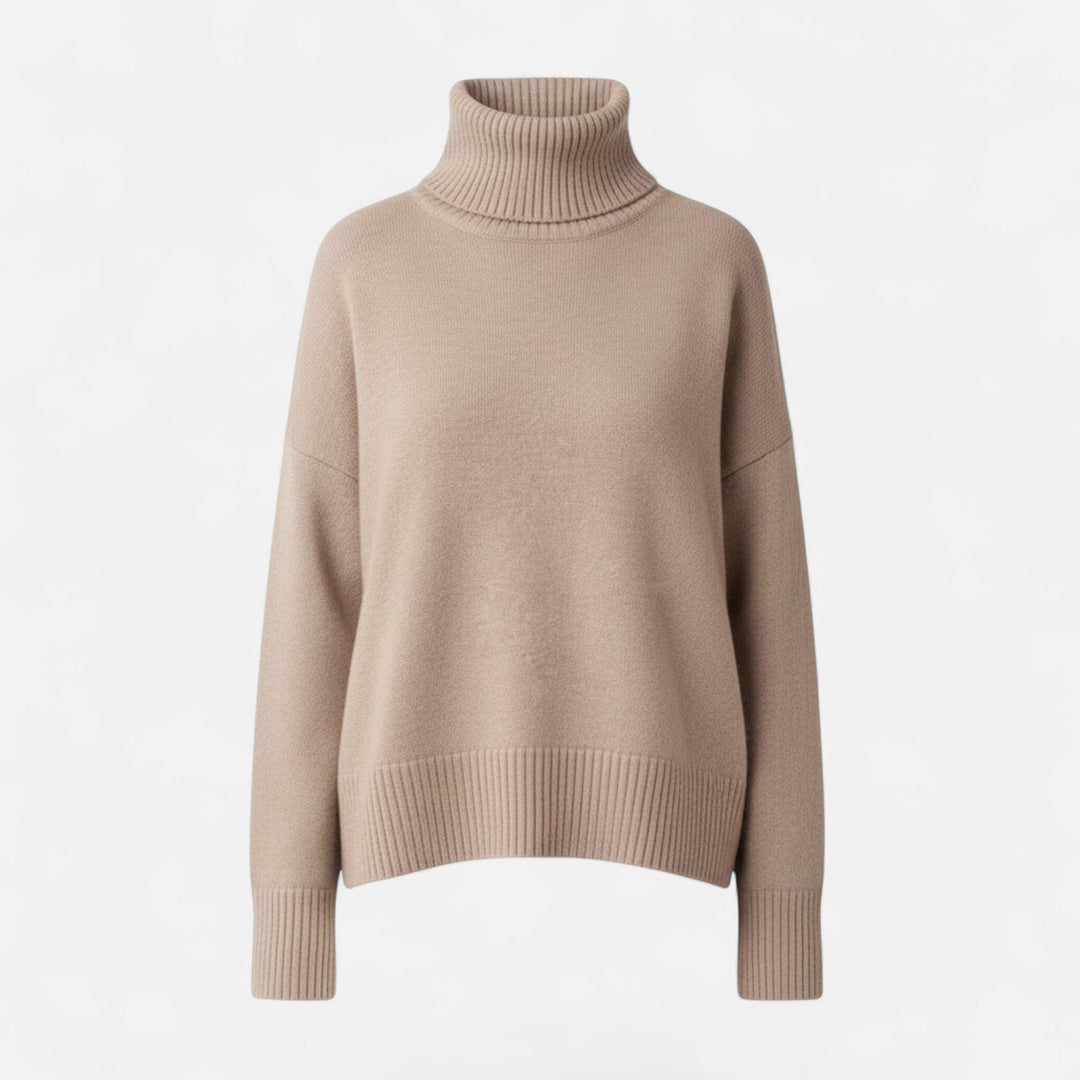 Oversized turtleneck sweater for women, showcasing its soft and cozy material.