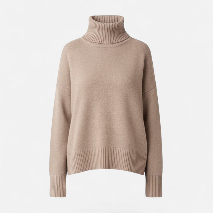 Oversized turtleneck sweater for women, showcasing its soft and cozy material.
