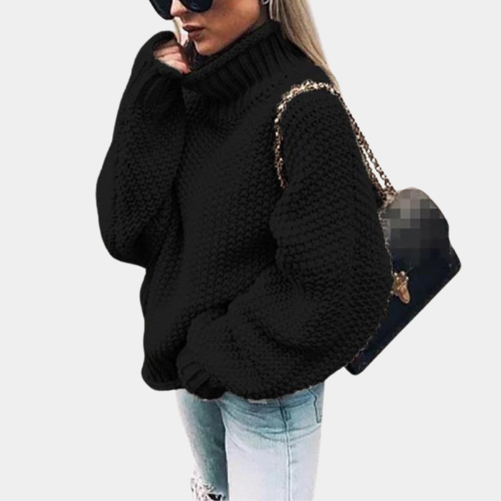 Cozy and comfortable women's oversized turtleneck sweater. Stylish and chic for winter fashion and cold weather.