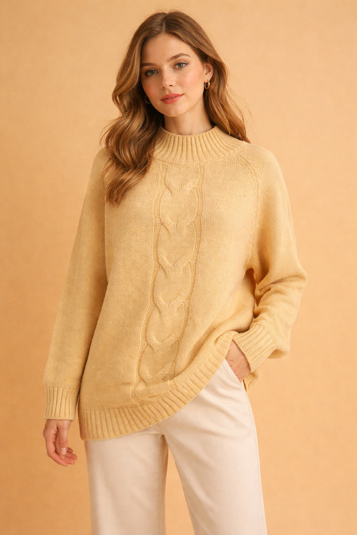 Comfortable long-sleeve oversized turtleneck sweater for women, a warm pullover perfect for fall & winter casual wear.