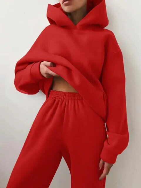 Soft women's oversized tracksuit, two-piece hoodie and joggers. Ultimate comfy loungewear outfit for women.