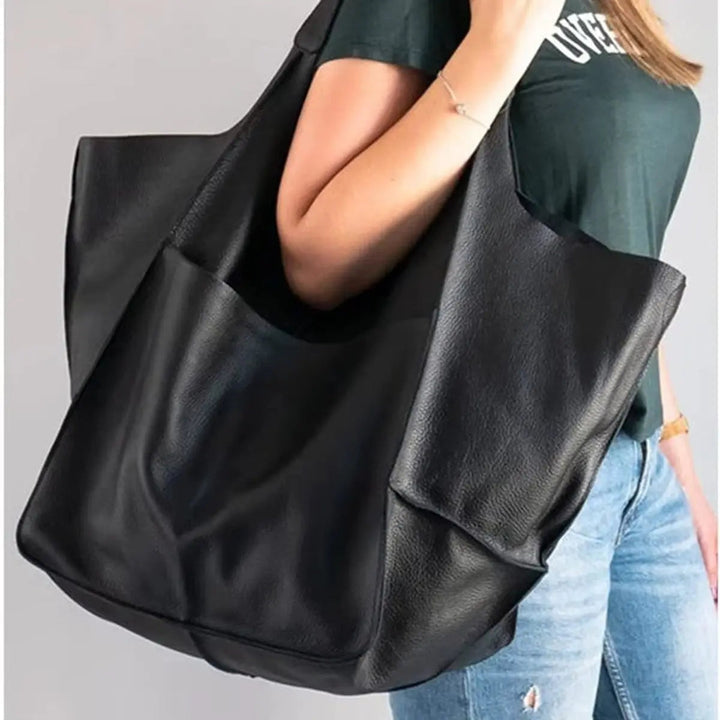 Everyday carry vegan leather bag, a spacious shoulder tote for women.