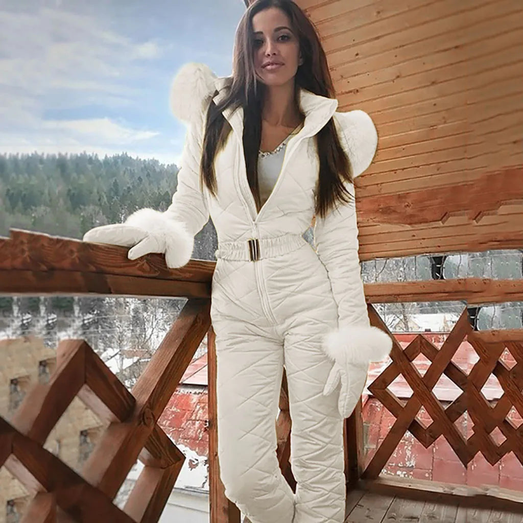 Women's padded winter suit for ultimate warmth, cozy comfort, and cold weather protection. Ideal snow gear.