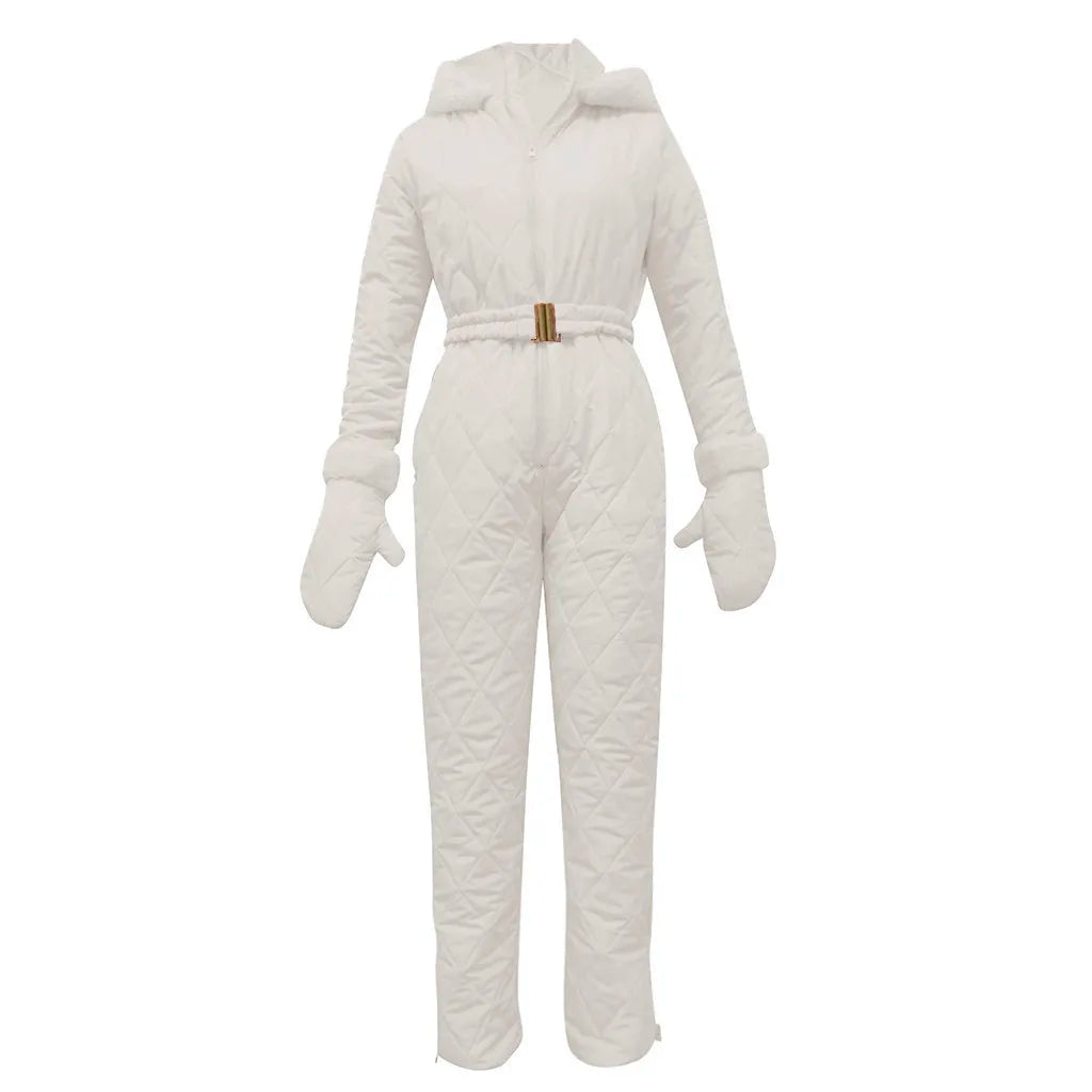 Women's stylish padded winter suit, perfect for snow sports, outdoor activities & staying warm in cold weather.