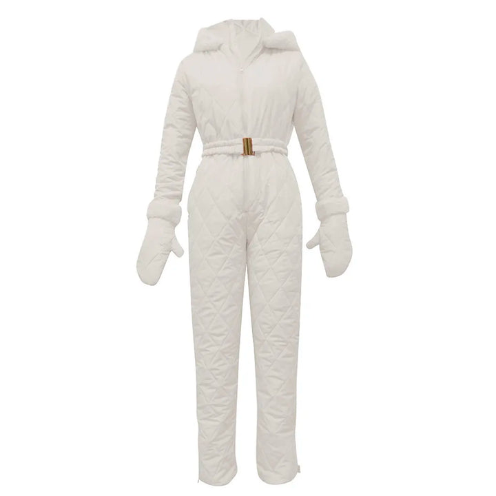 Women's stylish padded winter suit, perfect for snow sports, outdoor activities & staying warm in cold weather.