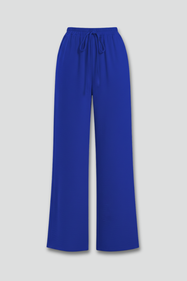 Women's palazzo trousers with drawstring waist & side pockets. Casual wide-leg summer pants.