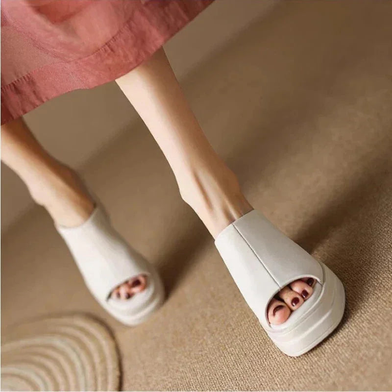 Summer-ready women's peep-toe platform mule sandals with a comfortable block heel for casual or dressy looks.