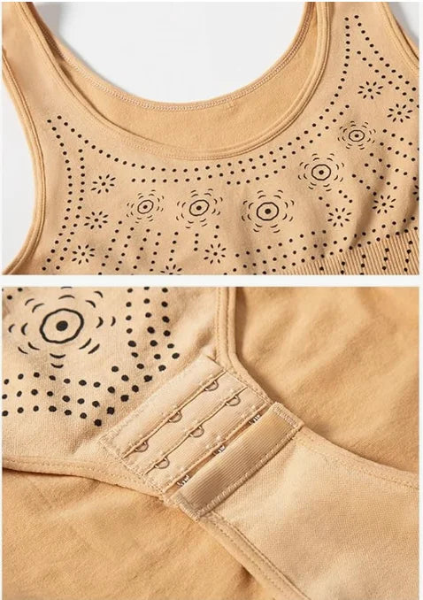 Seamless perforated shaping bodysuit, comfortable firm control, scoop neck & sleeveless design.