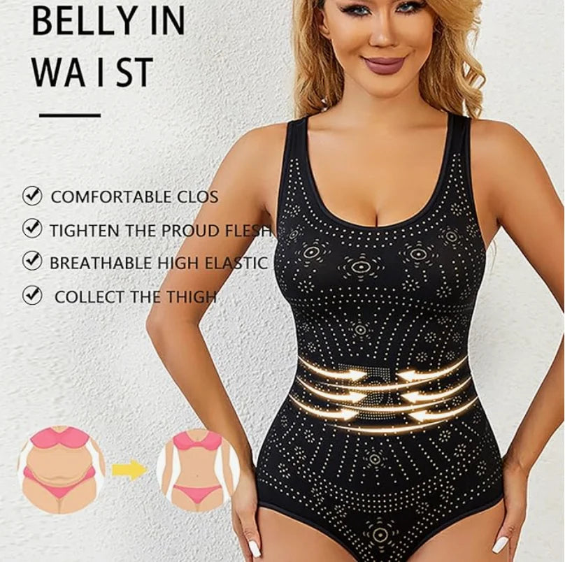 Women's perforated body shaper, scoop neck, sleeveless. Offers firm control, tummy support & posture.