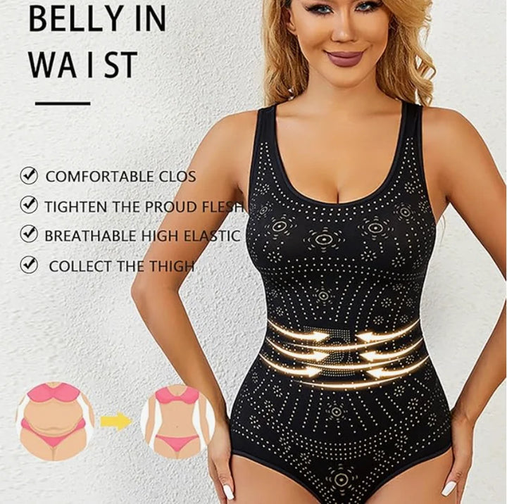 Women's perforated body shaper, scoop neck, sleeveless. Offers firm control, tummy support & posture.