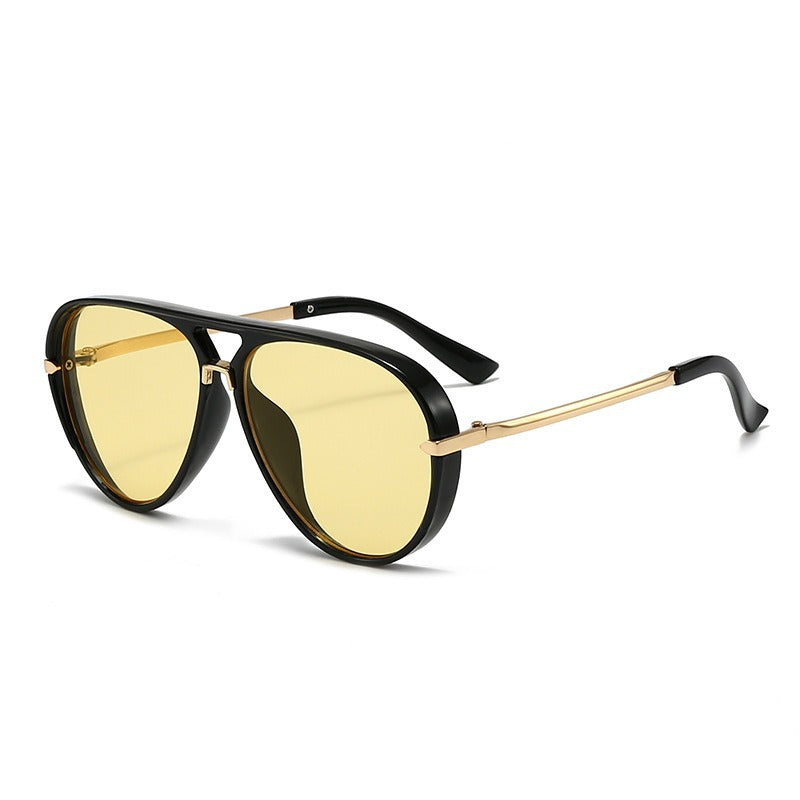 Women's fashionable sunglasses, aviator design, providing essential eye protection from UV rays.
