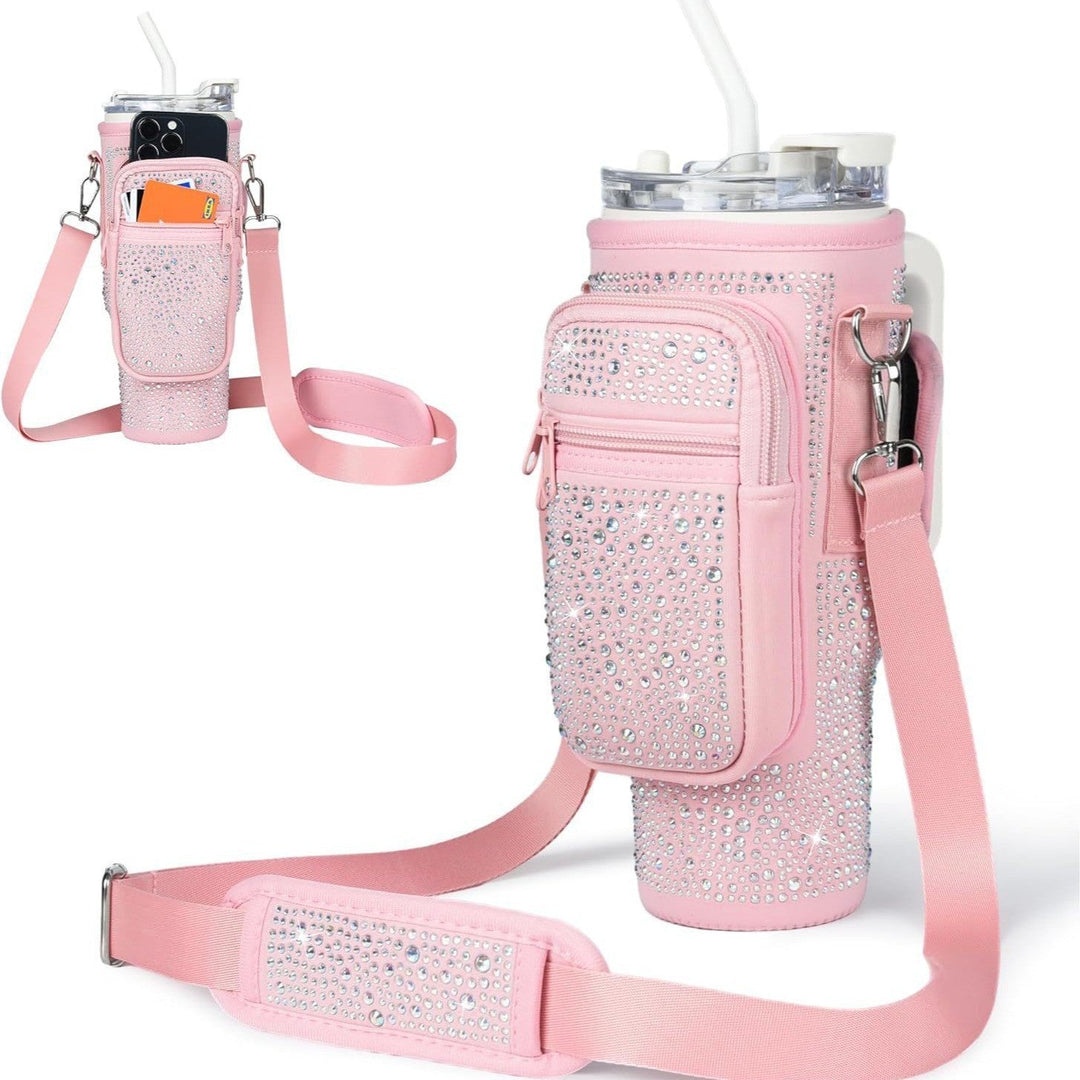 Slim design women's insulated water bottle, comes with a compact carry bag for everyday use.