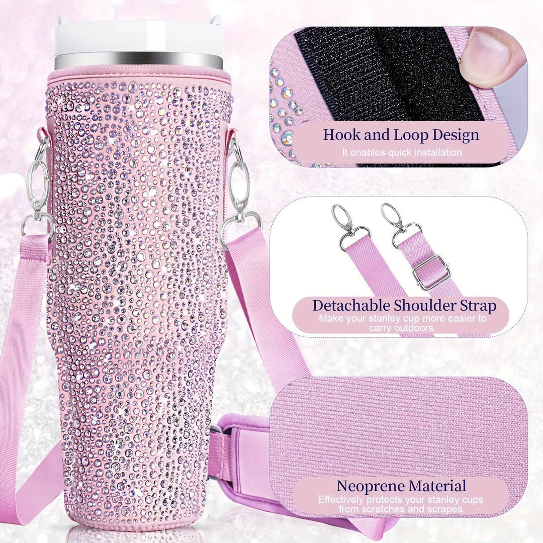 Women's elegant insulated bottle, perfect for coffee or water, with a versatile, matching carry bag.