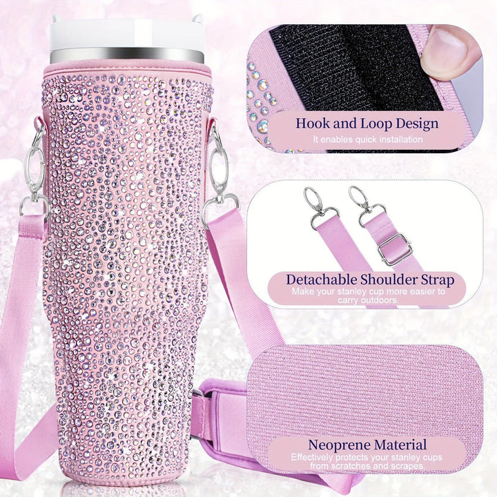Women's elegant insulated bottle, perfect for coffee or water, with a versatile, matching carry bag.