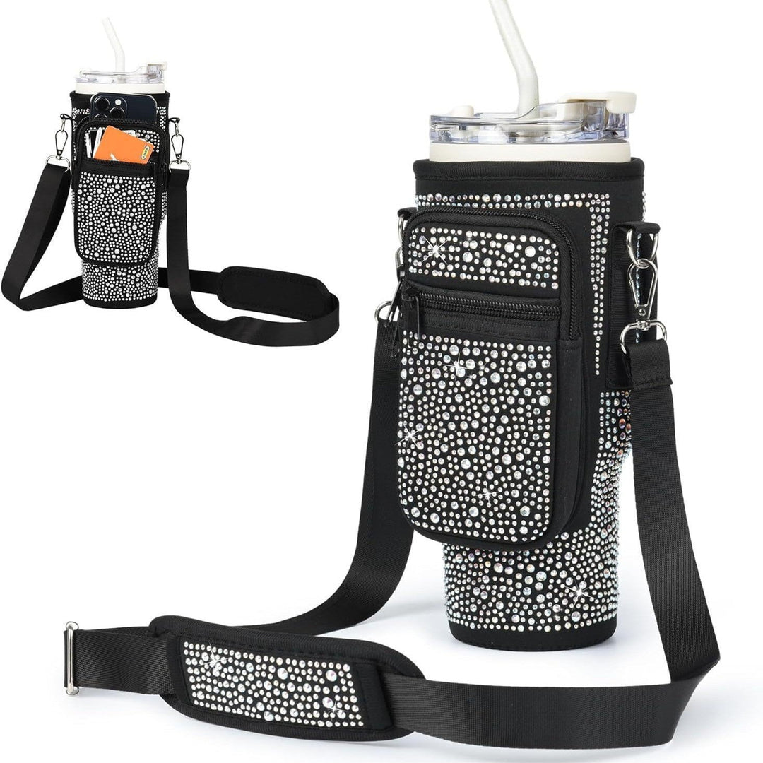 Women's sport insulated water bottle with an ergonomic handle and a versatile carry bag.